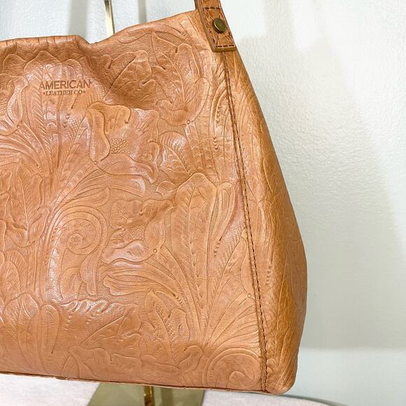 American Leather Co Liberty Shopper Leather Floral Shoulder Tote Bag - Picture 3 of 10